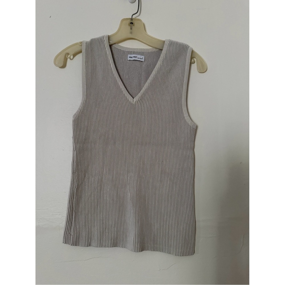 Nine West Light Taupe Ribbed V-Neck Tank Top Size L